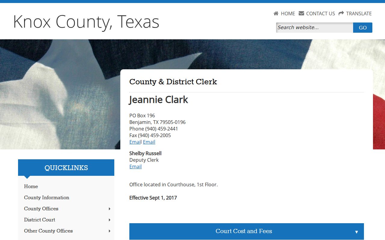 Official Knox County and District Clerk page with court records contact information